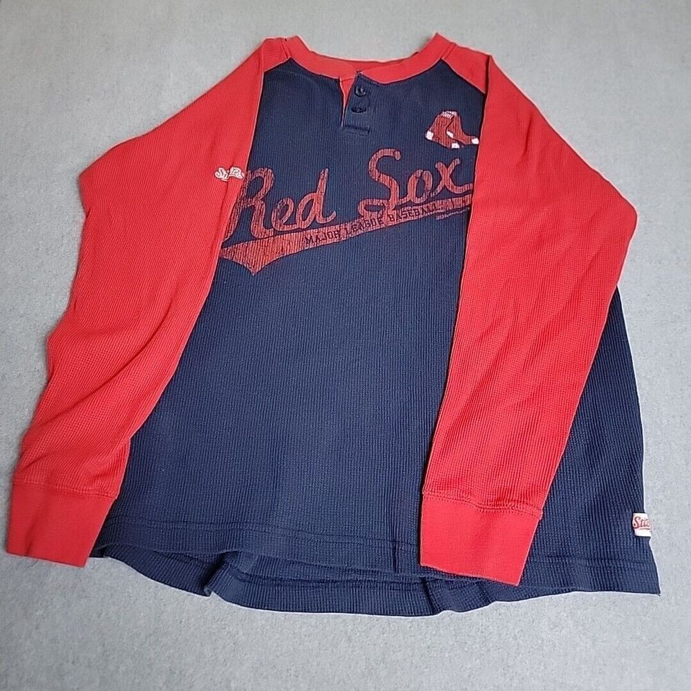 Stitches Red Sox Thermal Shirt Mens XL Blue Red Raglan Baseball Embroidered Logo